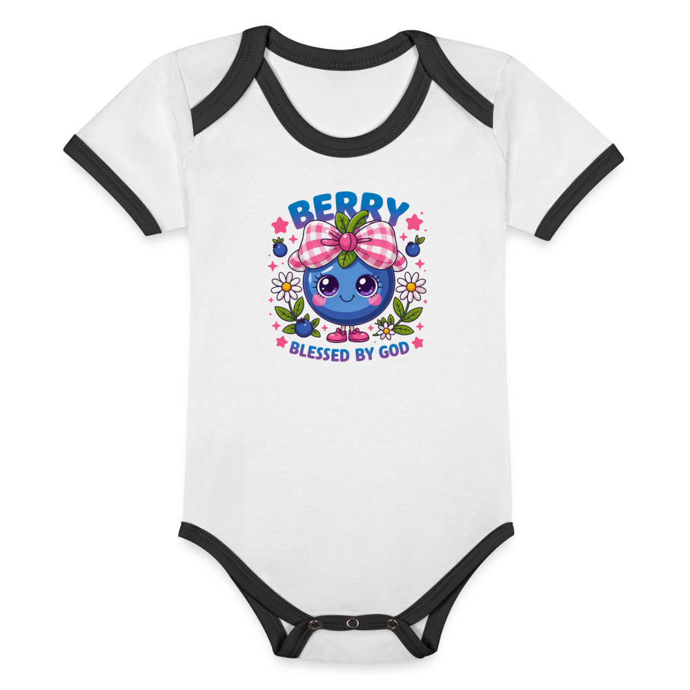 Berry Blessed Organic Contrast Short Sleeve Christian Baby Onesie - ClaimedbyGodDesigns