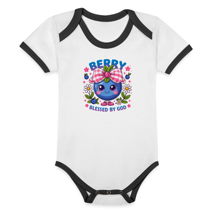 Berry Blessed Organic Contrast Short Sleeve Christian Baby Onesie - ClaimedbyGodDesigns