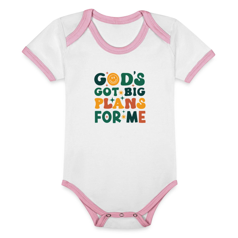 Big Plans For Me Christian Organic Contrast Short Sleeve Baby Onesie - ClaimedbyGodDesigns