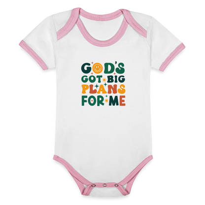 Big Plans For Me Christian Organic Contrast Short Sleeve Baby Onesie - ClaimedbyGodDesigns
