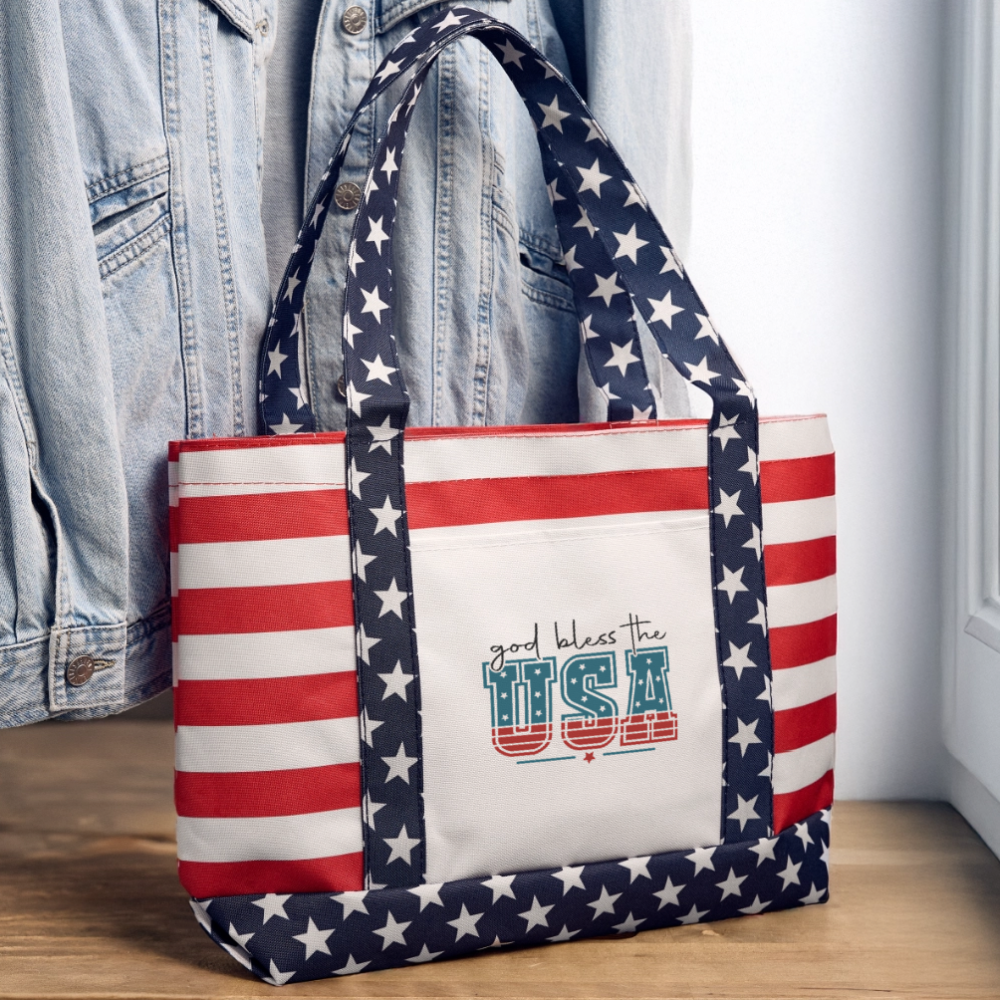Bless The USA Patriotic Americana Tote Bag - ClaimedbyGodDesigns