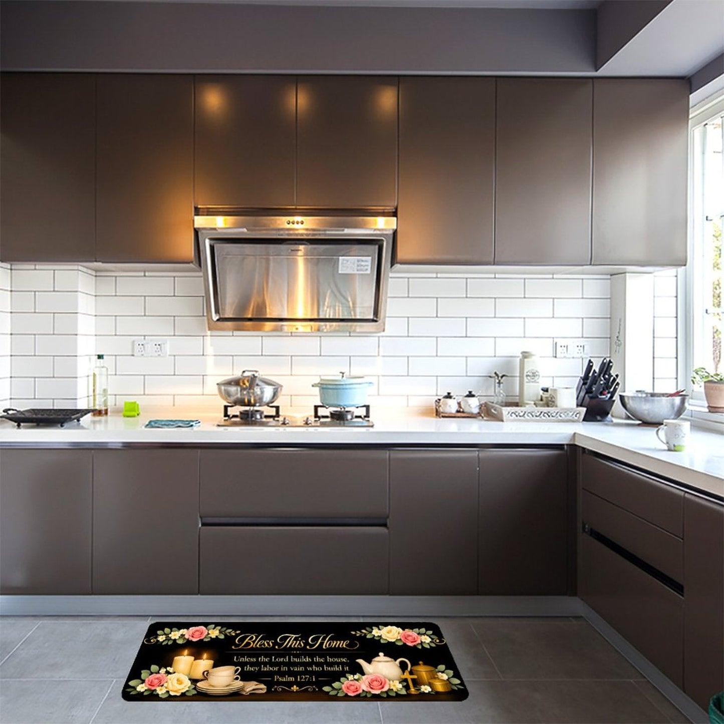 Bless This Home Floral Christian Kitchen Mat - ClaimedbyGodDesigns