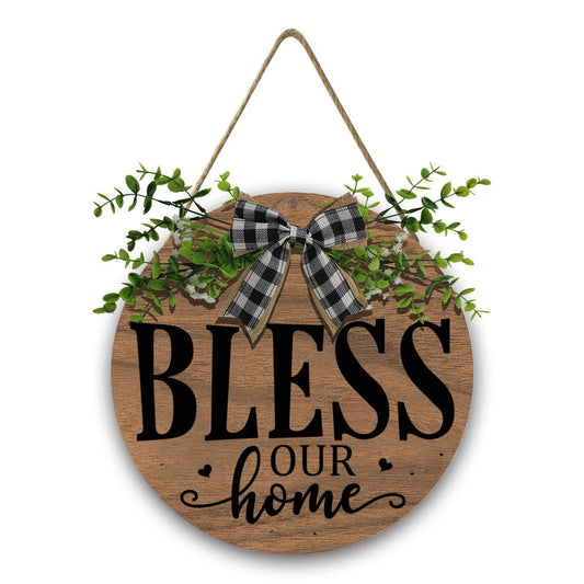 Bless our home  Christian Wooden Hanging Sign - ClaimedbyGodDesigns
