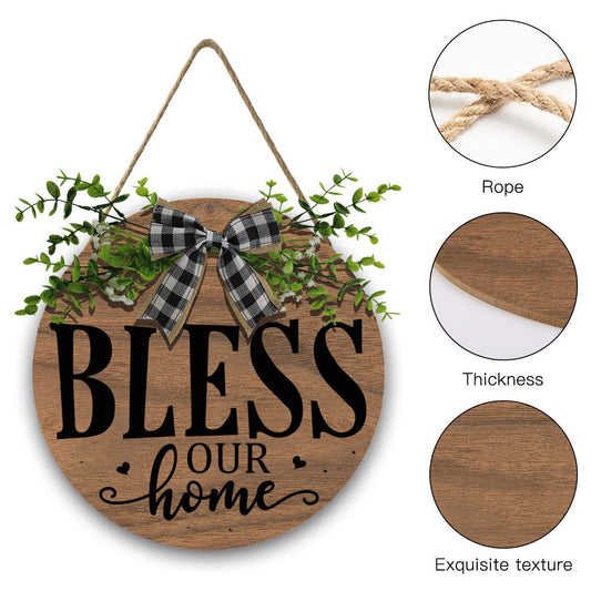 Bless our home  Christian Wooden Hanging Sign - ClaimedbyGodDesigns