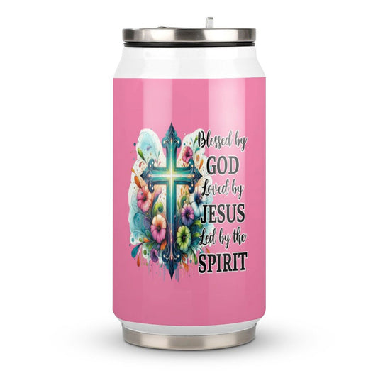 Blessed By God Loved By Jesus Led By The Spirit Unique Christian Stainless Steel Tumbler with Straw - ClaimedbyGodDesigns