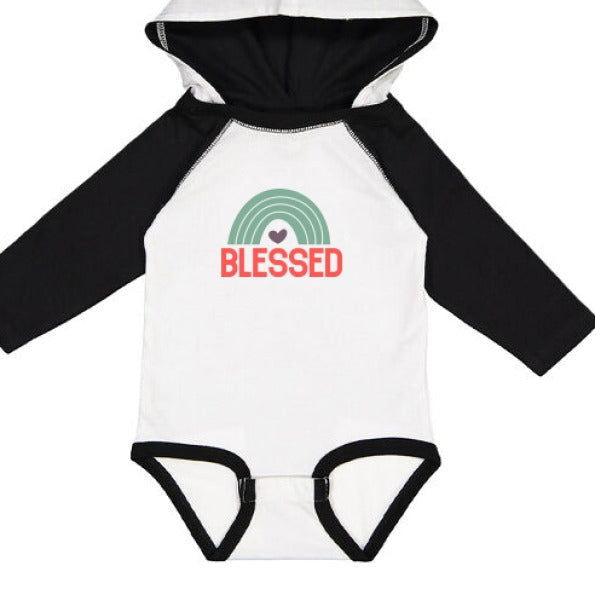 Blessed Fine Jersey Infant Character Hooded Long Sleeve Christian Baby Onesie with Ears - ClaimedbyGodDesigns