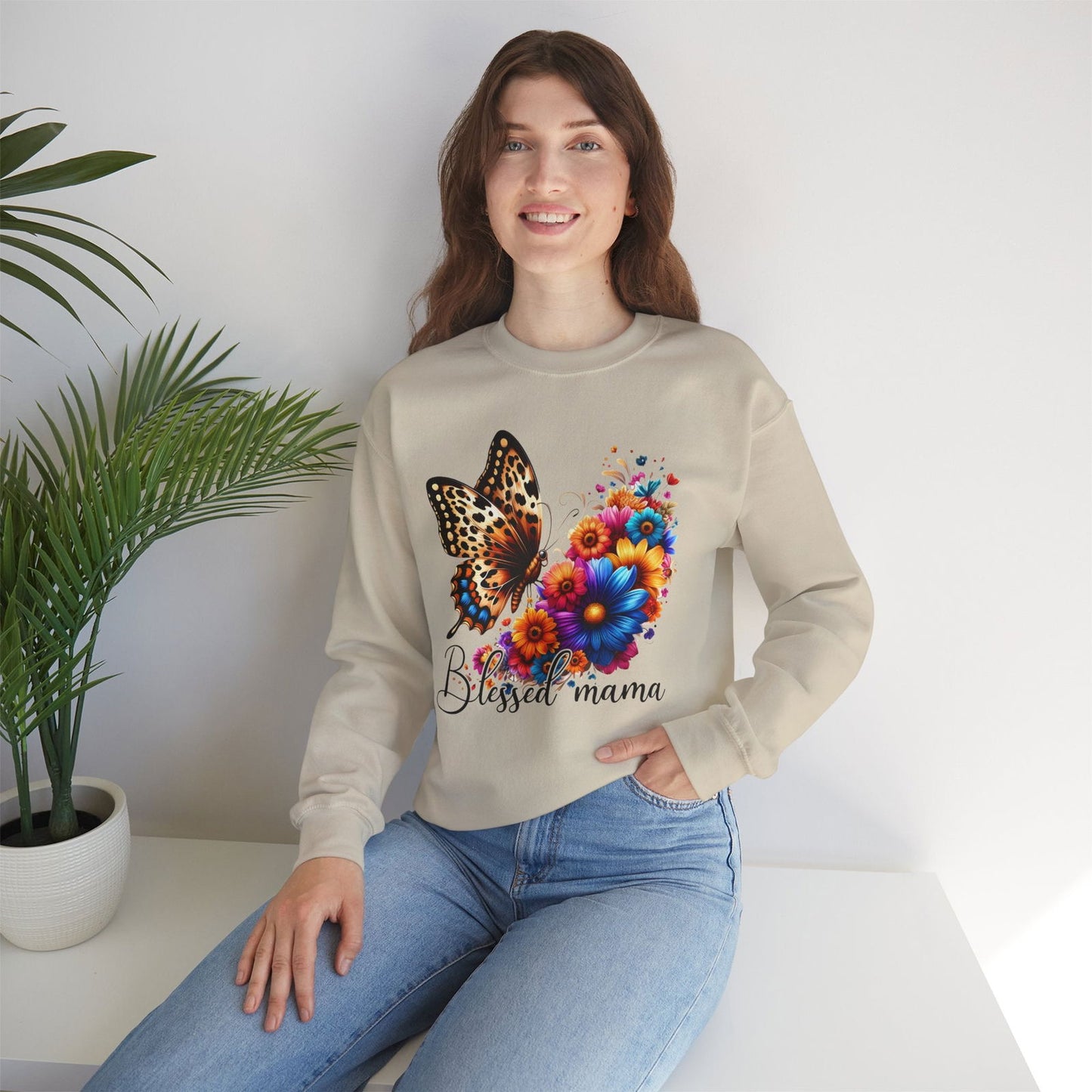 Blessed Mama  Women's Heavy Blend™ Crewneck Christian Sweatshirt - ClaimedbyGodDesigns