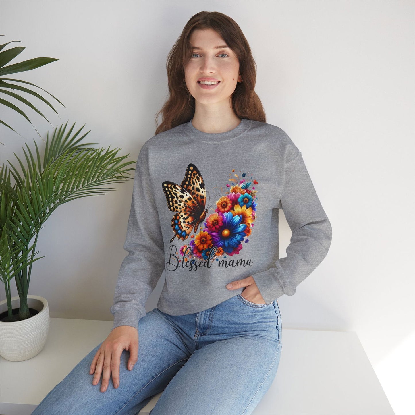 Blessed Mama  Women's Heavy Blend™ Crewneck Christian Sweatshirt - ClaimedbyGodDesigns