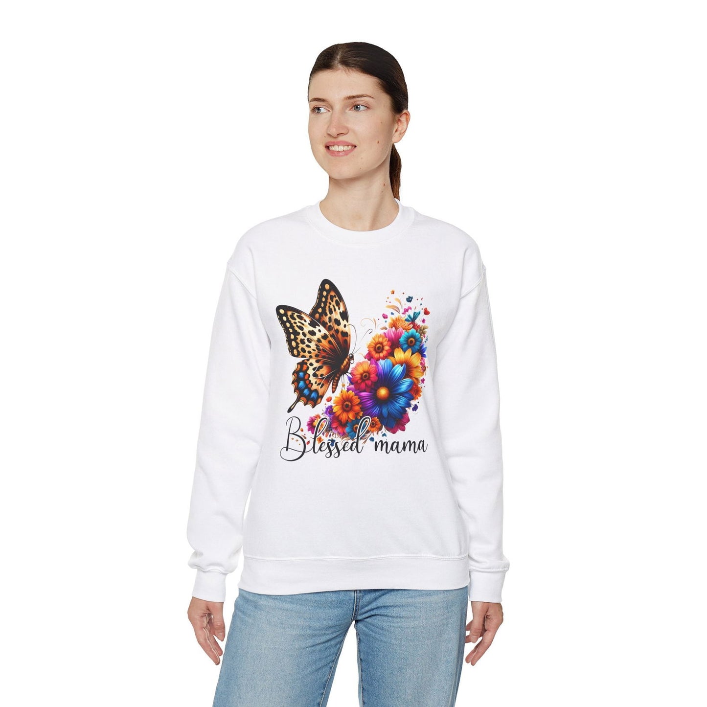 Blessed Mama  Women's Heavy Blend™ Crewneck Christian Sweatshirt - ClaimedbyGodDesigns