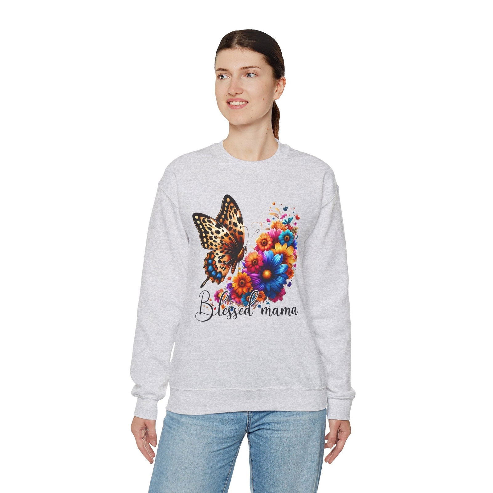 Blessed Mama  Women's Heavy Blend™ Crewneck Christian Sweatshirt - ClaimedbyGodDesigns