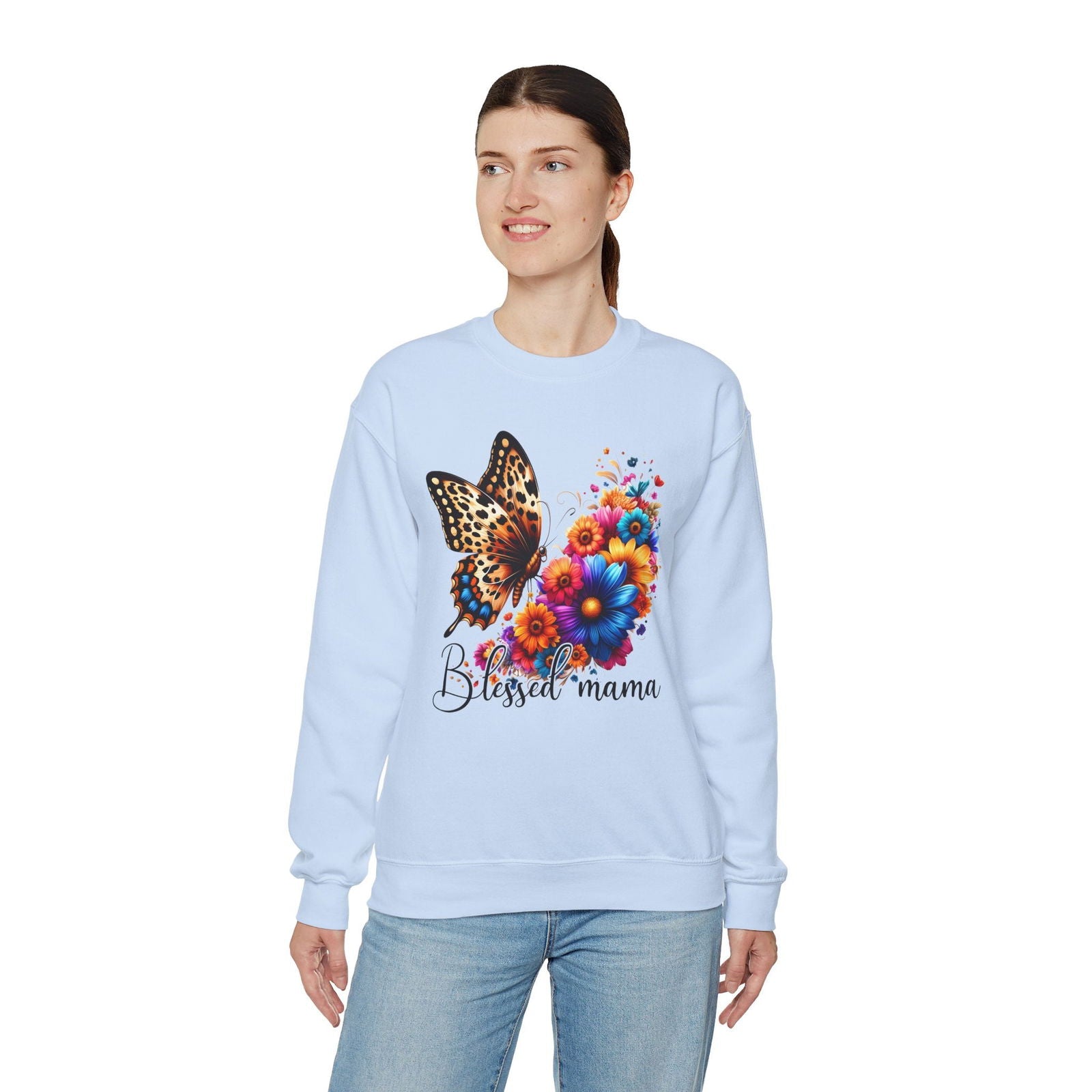 Blessed Mama  Women's Heavy Blend™ Crewneck Christian Sweatshirt - ClaimedbyGodDesigns