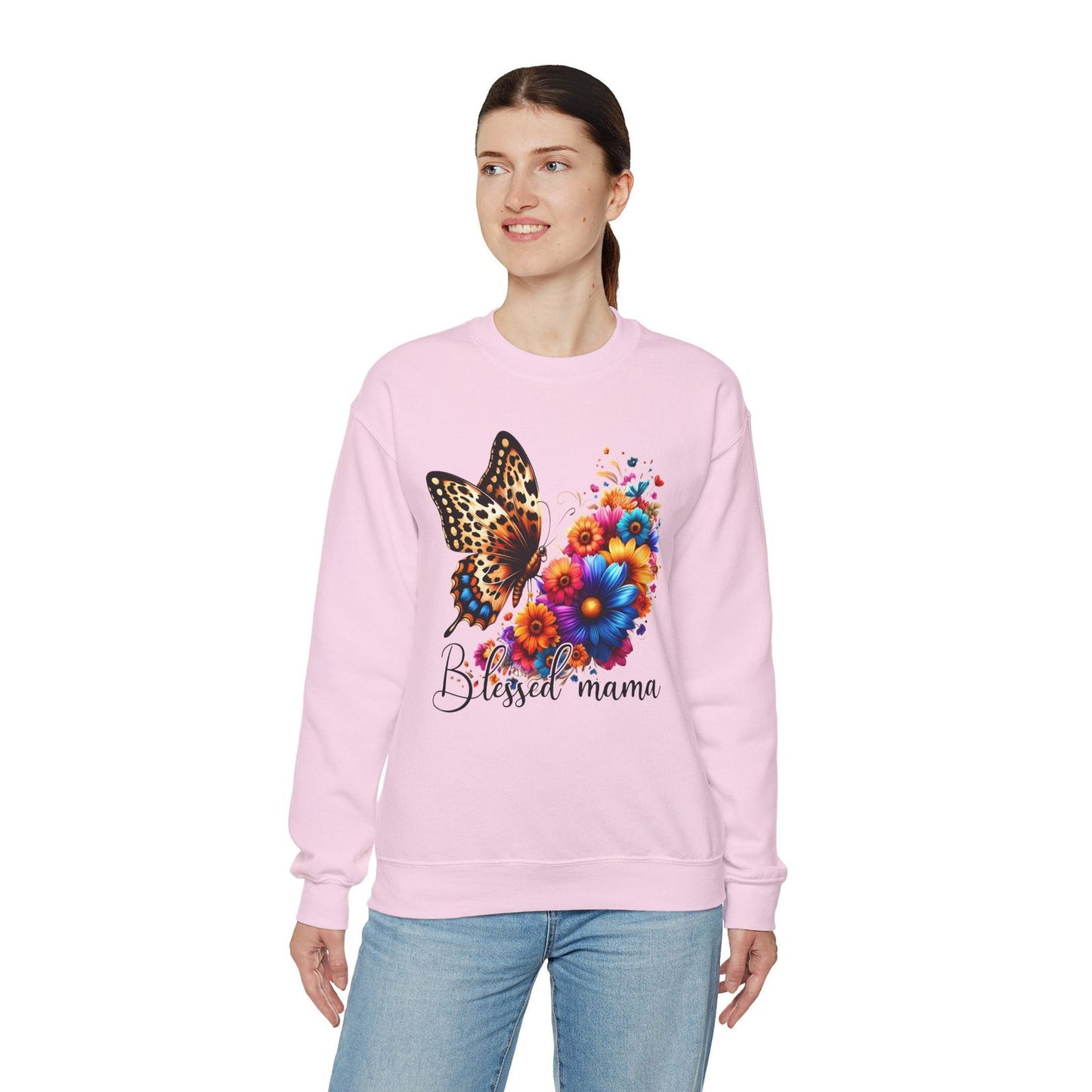 Blessed Mama  Women's Heavy Blend™ Crewneck Christian Sweatshirt - ClaimedbyGodDesigns