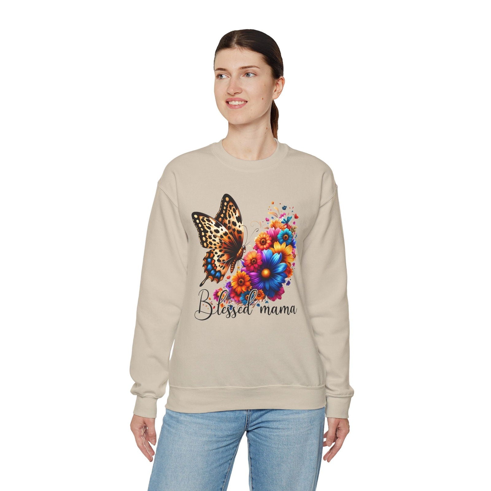 Blessed Mama  Women's Heavy Blend™ Crewneck Christian Sweatshirt - ClaimedbyGodDesigns