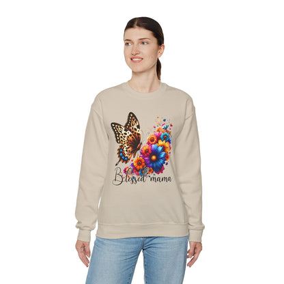 Blessed Mama  Women's Heavy Blend™ Crewneck Christian Sweatshirt - ClaimedbyGodDesigns