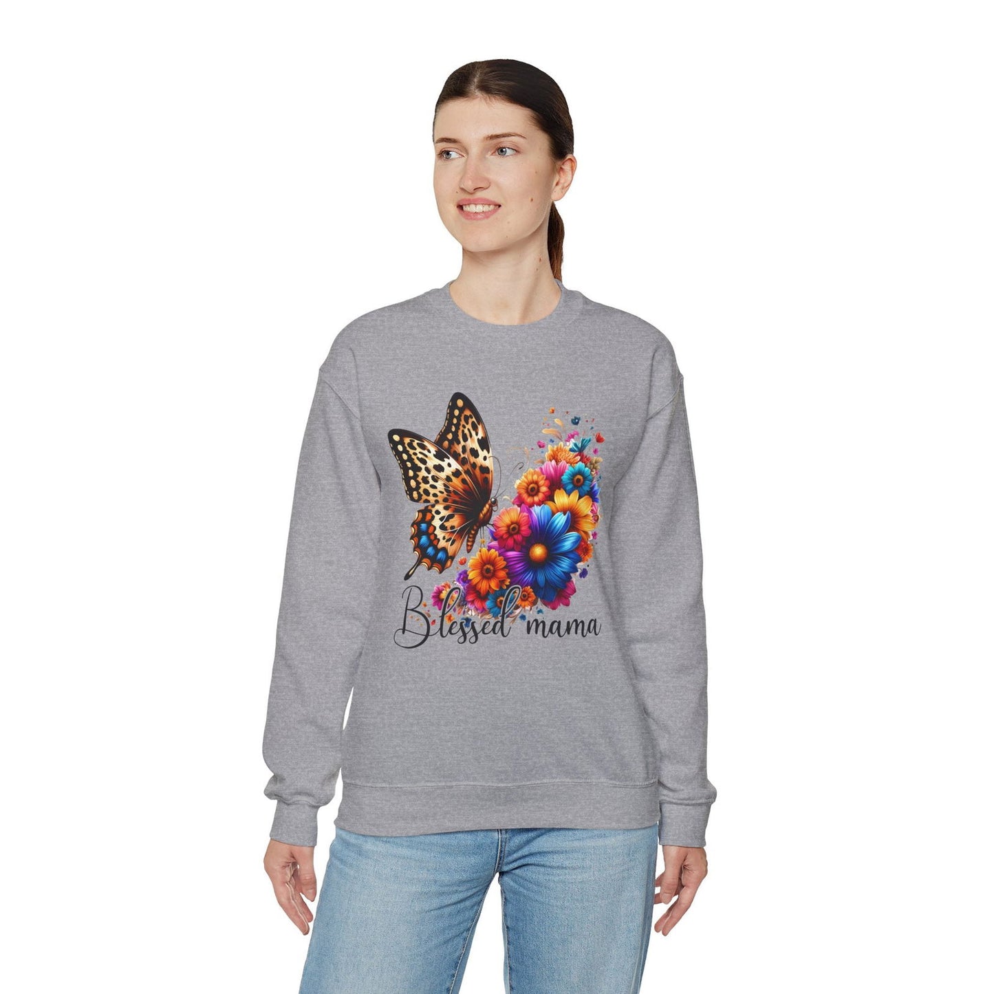 Blessed Mama  Women's Heavy Blend™ Crewneck Christian Sweatshirt - ClaimedbyGodDesigns