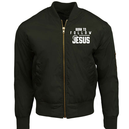 Born To Follow Him Unisex Christian Bomber Jacket - ClaimedbyGodDesigns
