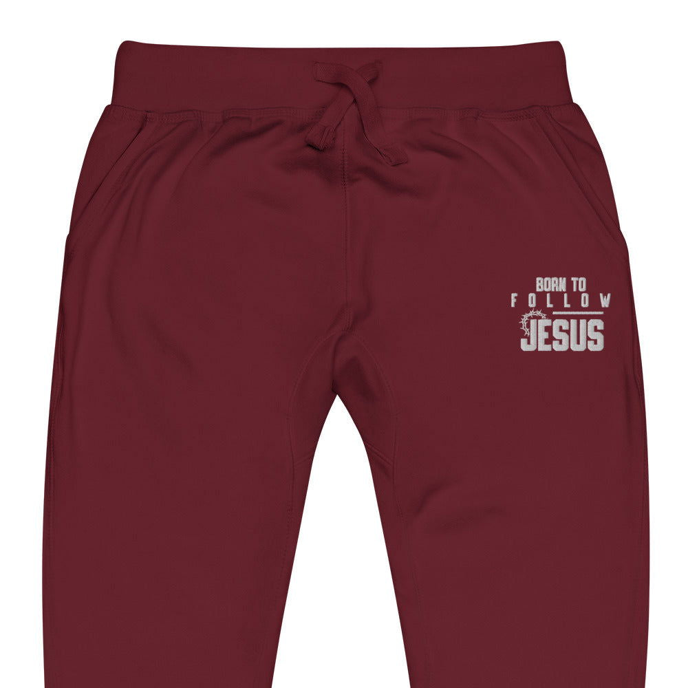 Born To Follow Jesus Christian Unisex Embroidered Fleece sweatpants - ClaimedbyGodDesigns