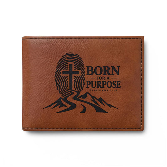 Born With a Purpose Christian wallet with cross, mountains and trail, Jeremiah 1:5 (2)