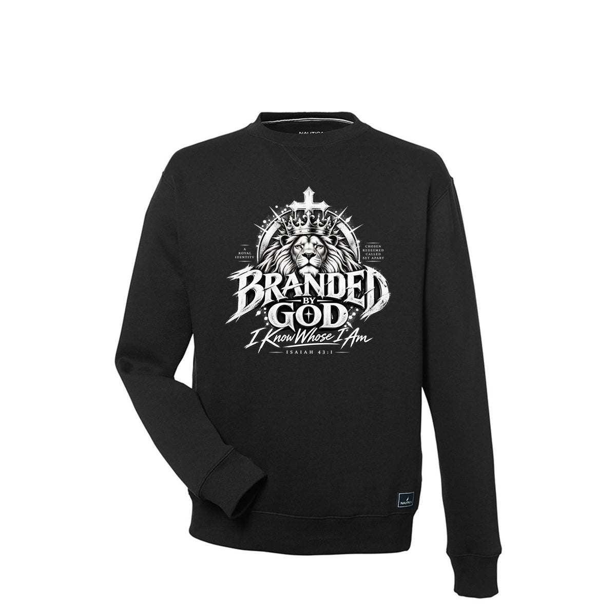 Branded By God Lion Unisex Nautica Crewneck Sweatshirt - Claimed by God Designs