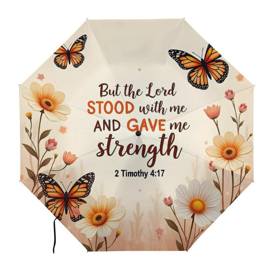 But The Lord Stood With Me And Gave Me Strength Christian 2-Fold Automatic Golf Umbrella - ClaimedbyGodDesigns