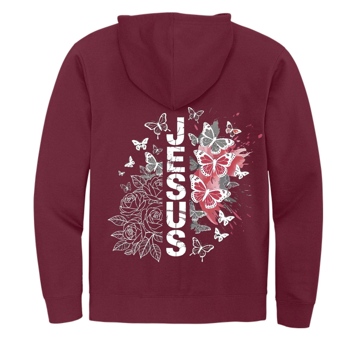 Butterfly Flowered Jesus Women's Christian Full-Zip Hooded Sweatshirt - ClaimedbyGodDesigns