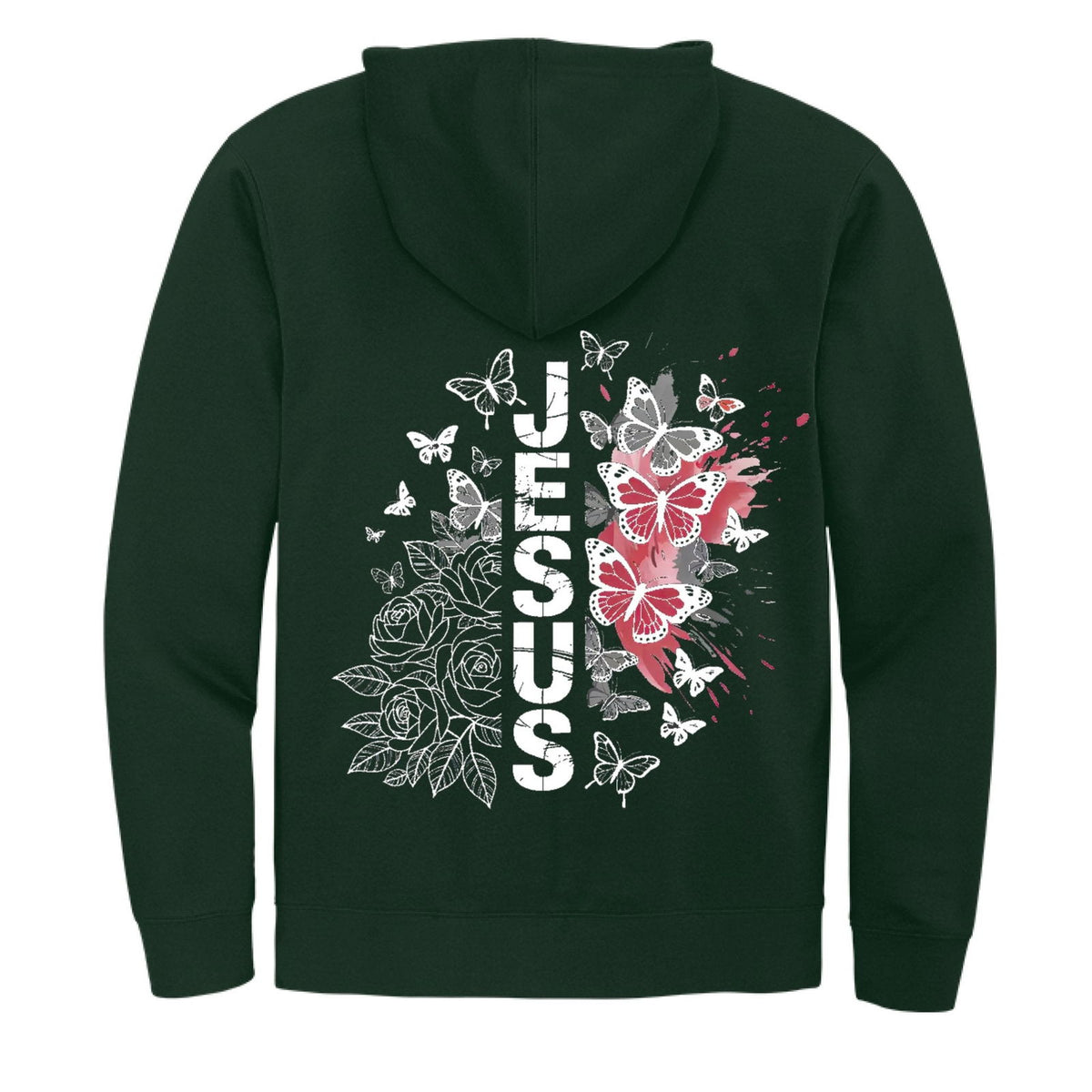 Butterfly Flowered Jesus Women's Christian Full-Zip Hooded Sweatshirt - ClaimedbyGodDesigns