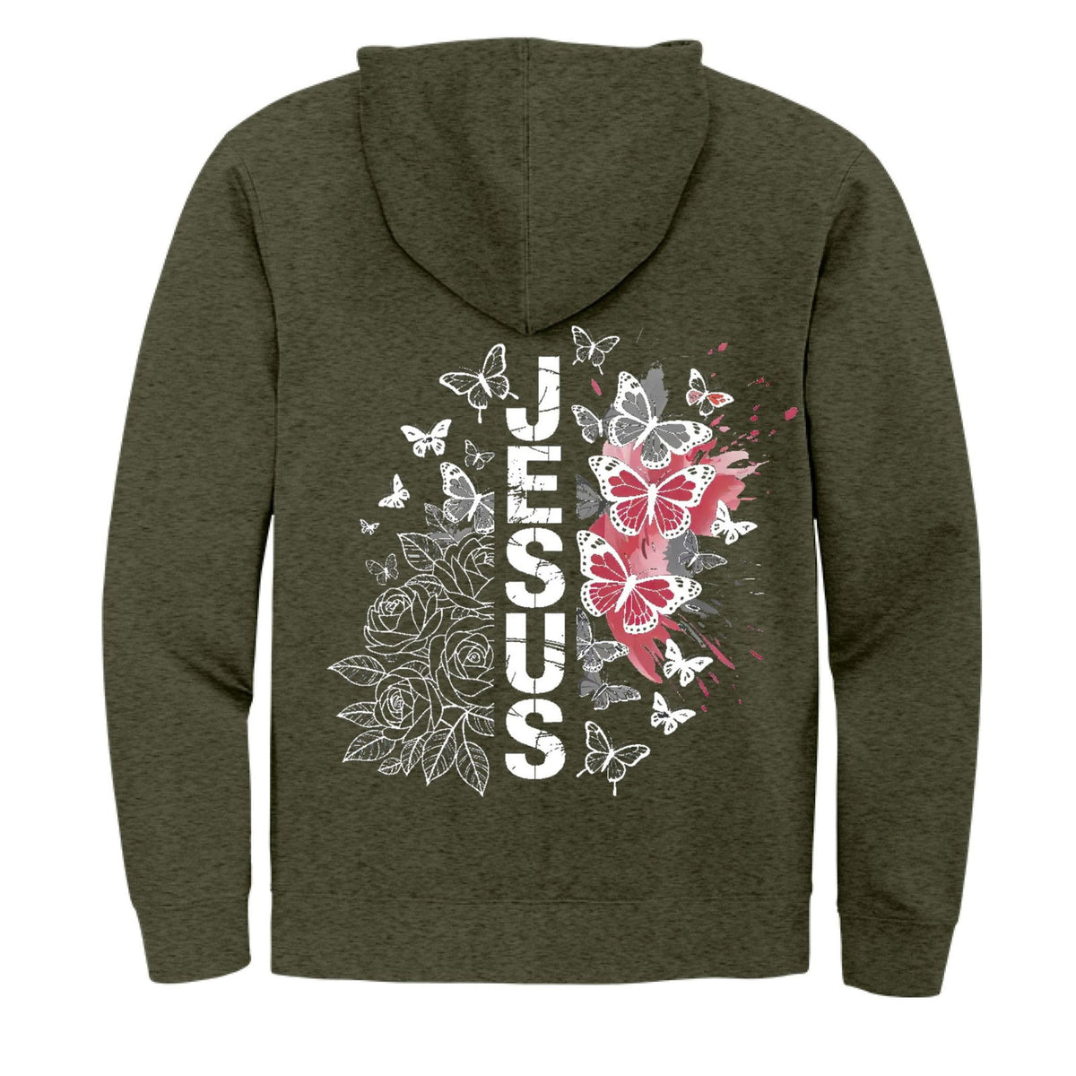 Butterfly Flowered Jesus Women's Christian Full-Zip Hooded Sweatshirt - ClaimedbyGodDesigns