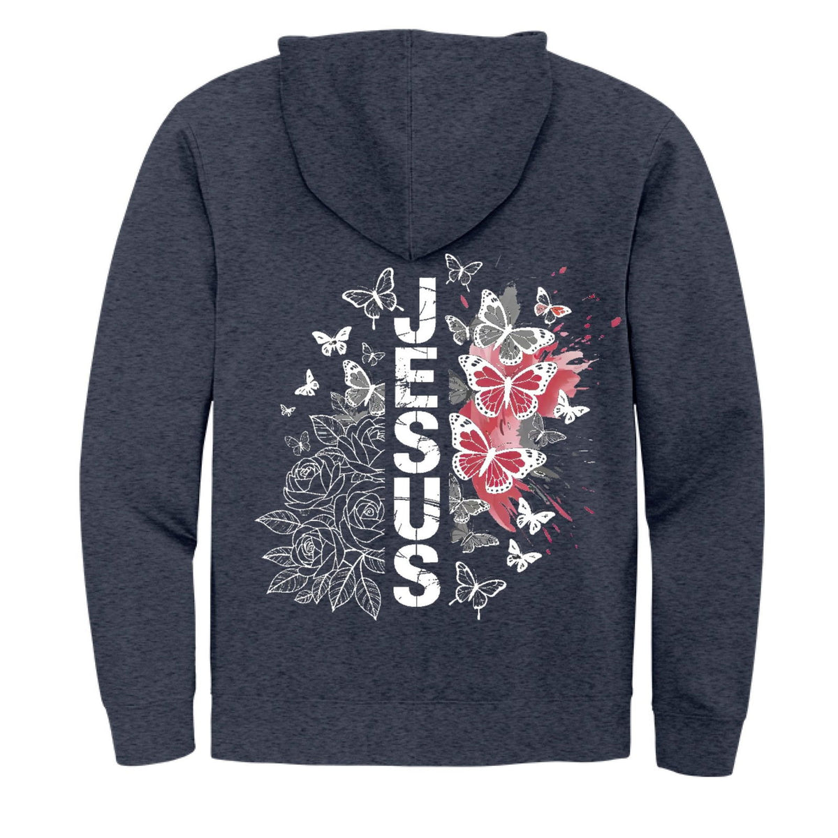 Butterfly Flowered Jesus Women's Christian Full-Zip Hooded Sweatshirt - ClaimedbyGodDesigns