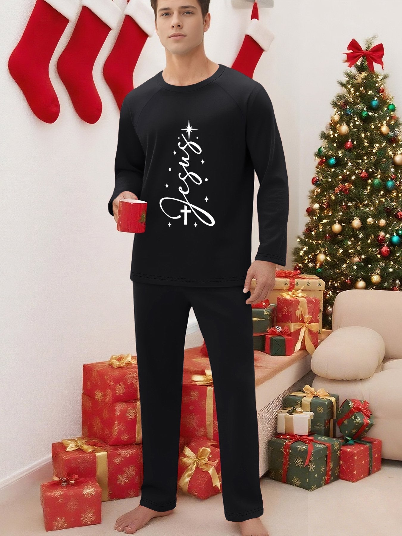Celebrate Him In Faith Unisex Adult Christian Christmas Plaid Pajamas - ClaimedbyGodDesigns