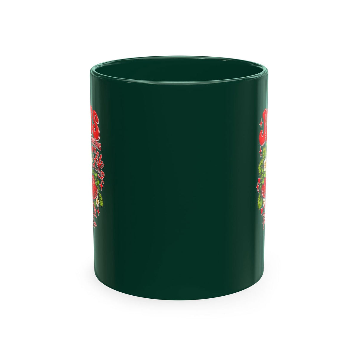 Ceramic Mug — "Jesus Sweetens My Life" Strawberry Faith Coffee Cup - ClaimedbyGodDesigns