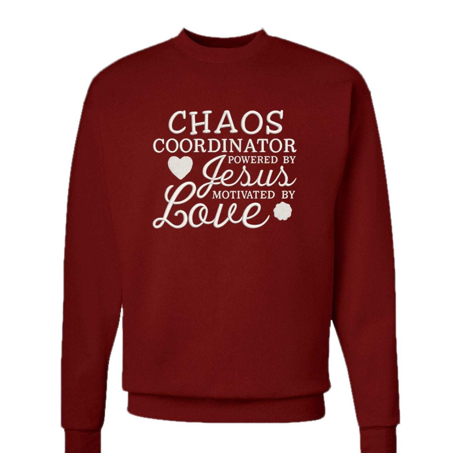 Chaos Coordinator Powered By Him and Love Unisex Christian Pullover Sweatshirt - ClaimedbyGodDesigns