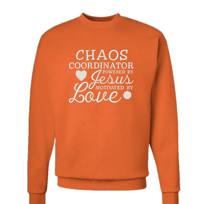 Chaos Coordinator Powered By Him and Love Unisex Christian Pullover Sweatshirt - ClaimedbyGodDesigns
