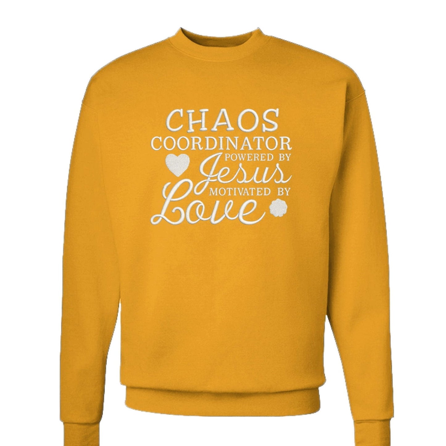 Chaos Coordinator Powered By Him and Love Unisex Christian Pullover Sweatshirt - ClaimedbyGodDesigns