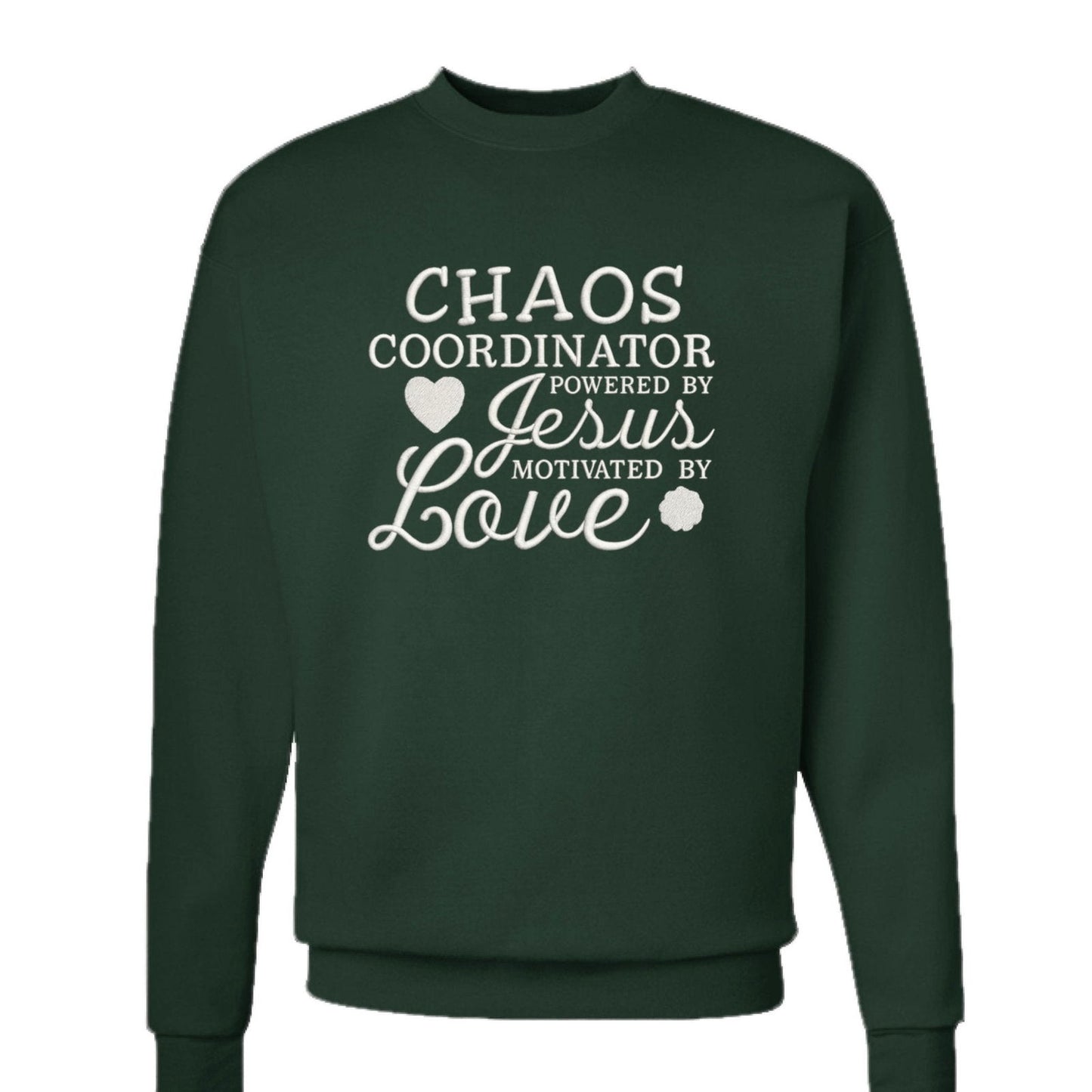Chaos Coordinator Powered By Him and Love Unisex Christian Pullover Sweatshirt - ClaimedbyGodDesigns
