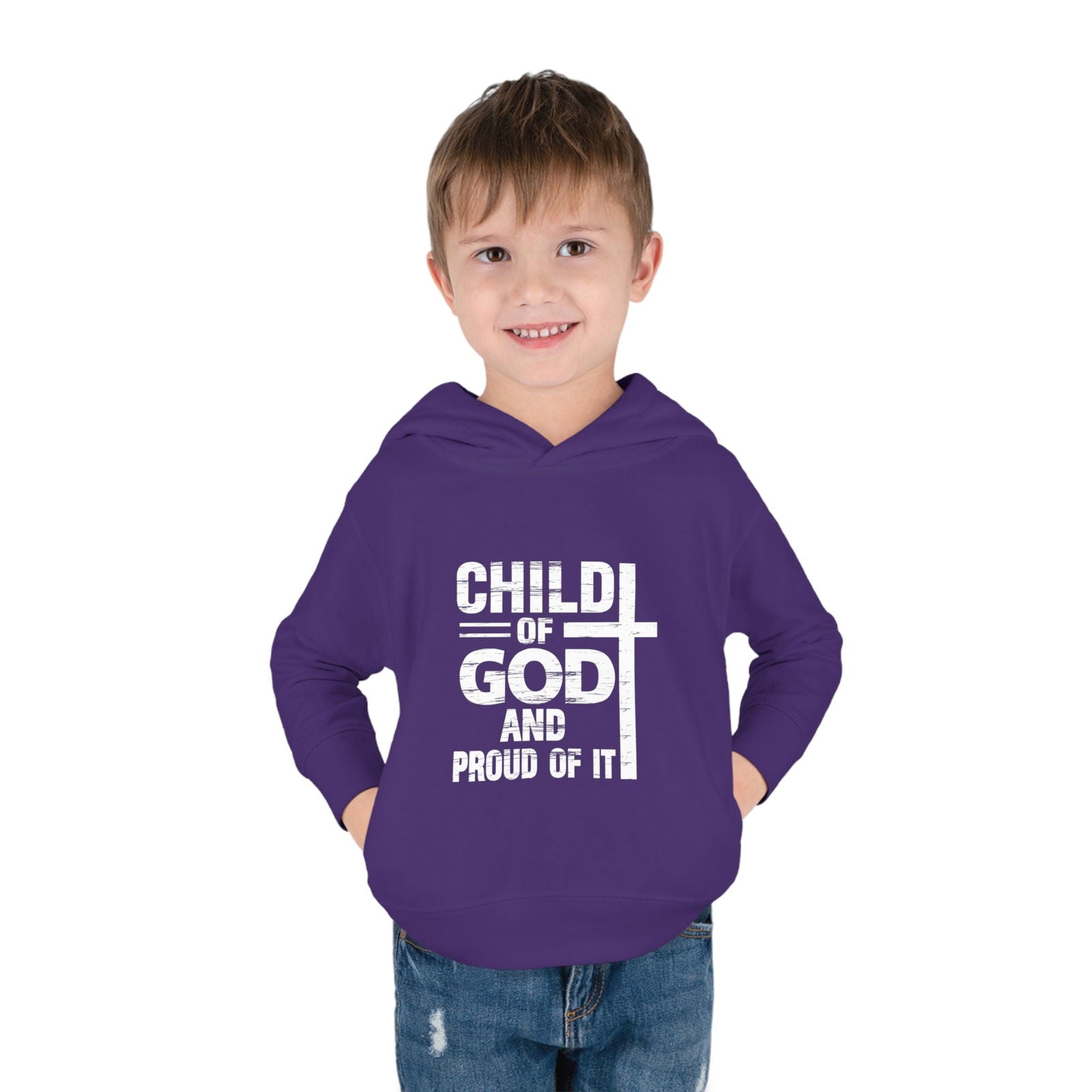 Child Of God And Proud Of It Christian Toddler Pullover Fleece Hooded Sweatshirt - ClaimedbyGodDesigns