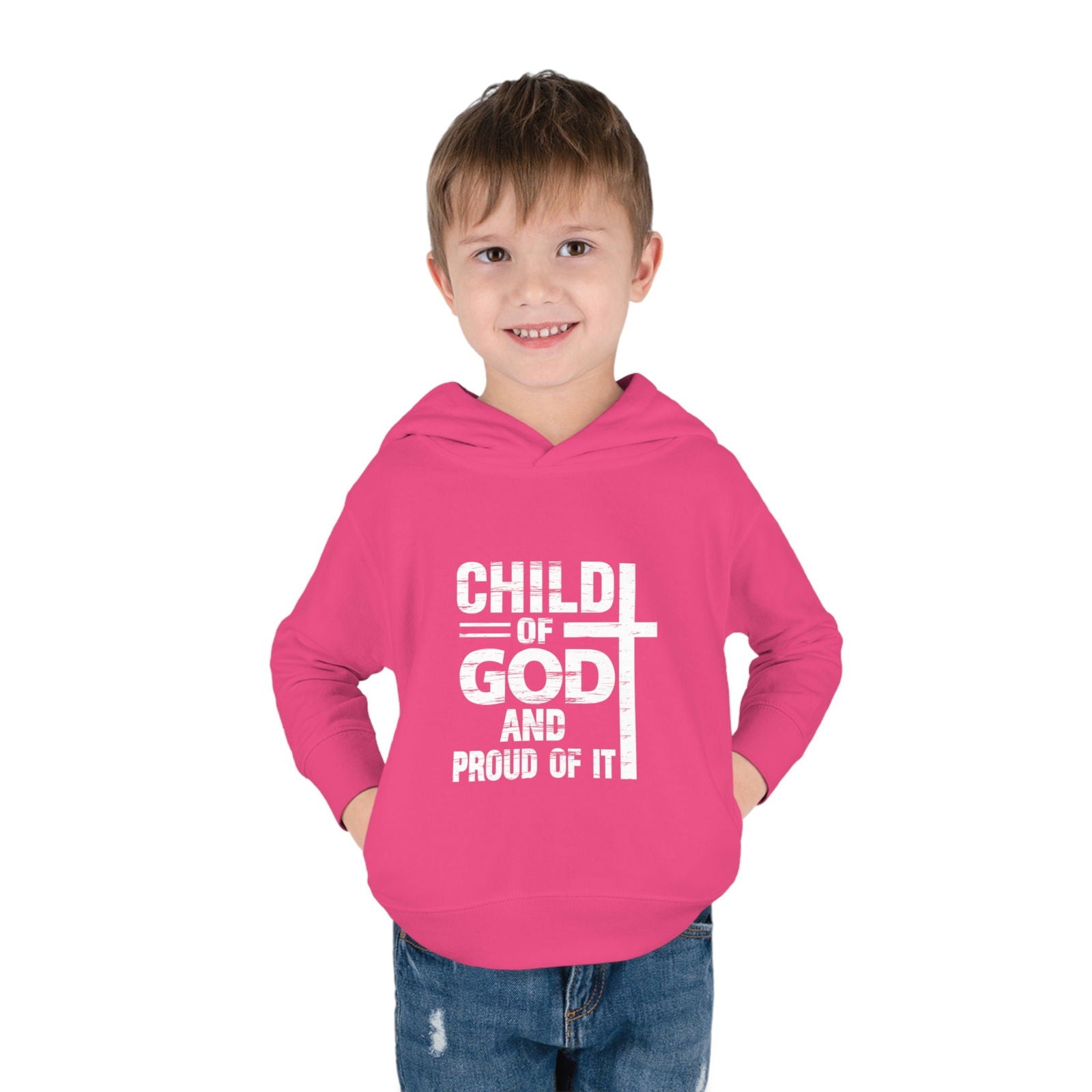 Child Of God And Proud Of It Christian Toddler Pullover Fleece Hooded Sweatshirt - ClaimedbyGodDesigns