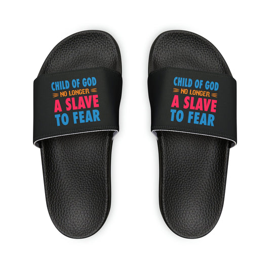 Child Of God No Longer A Slave To Fear Women's PU Christian Slide Sandals - ClaimedbyGodDesigns