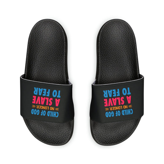 Child Of God No Longer A Slave To Fear Women's PU Christian Slide Sandals - ClaimedbyGodDesigns