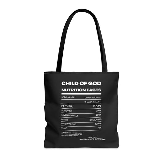Child Of God Nutrition Facts Tote Bag - ClaimedbyGodDesigns