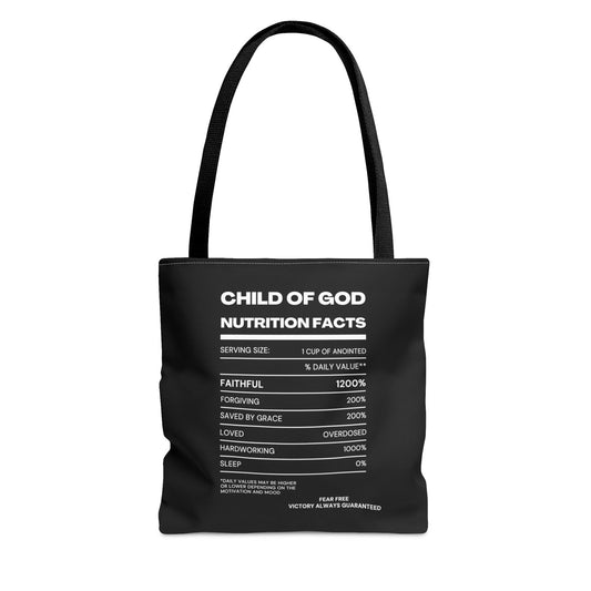 Child Of God Nutrition Facts Tote Bag - ClaimedbyGodDesigns