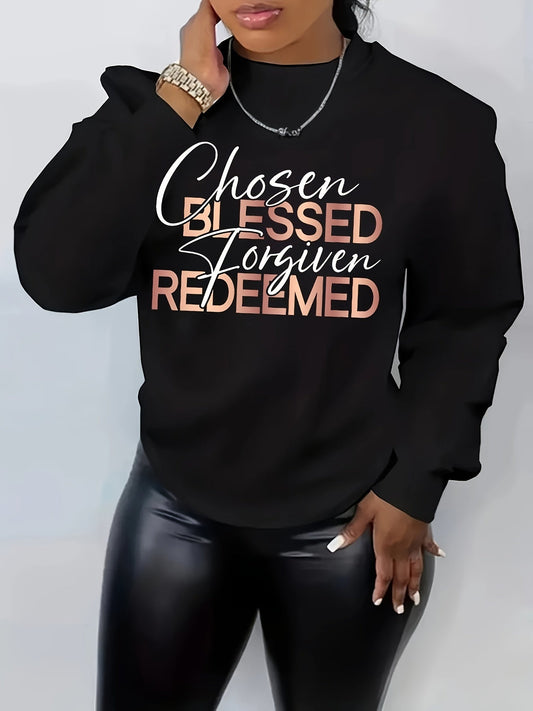 Chosen Blessed Forgiven Redeemed Women's Christian Pullover Sweatshirt - ClaimedbyGodDesigns