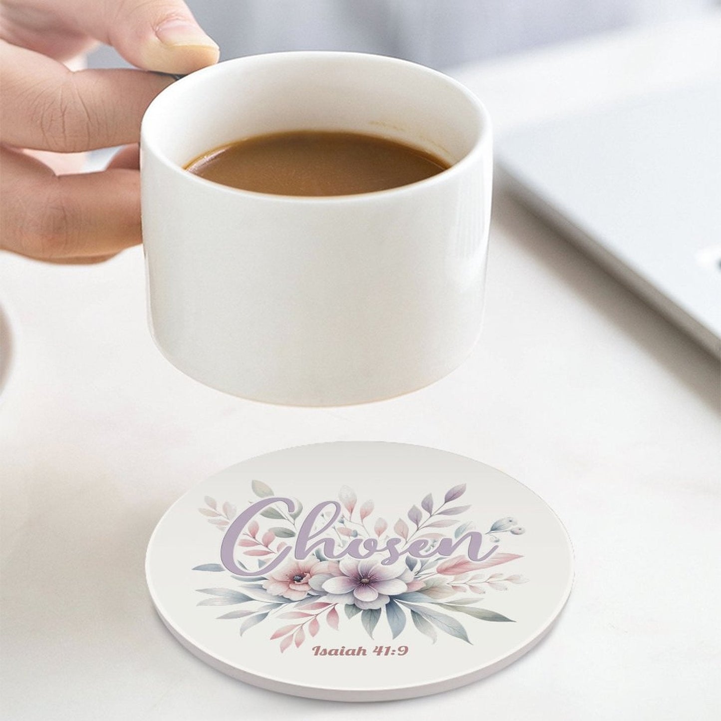 Chosen Christian Round Ceramic Coaster - ClaimedbyGodDesigns