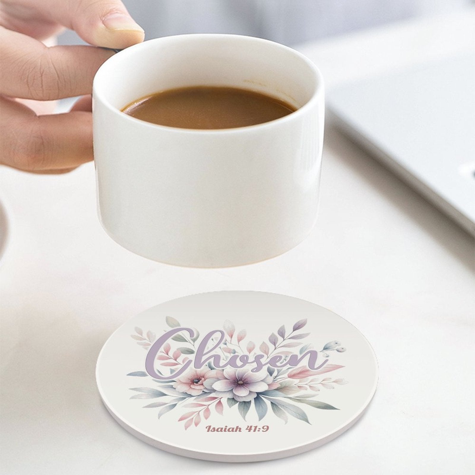 Chosen Christian Round Ceramic Coaster - ClaimedbyGodDesigns