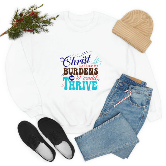Christ Carried My Burdens So I Could Thrive Unisex Heavy Blend™ Crewneck Sweatshirt - ClaimedbyGodDesigns