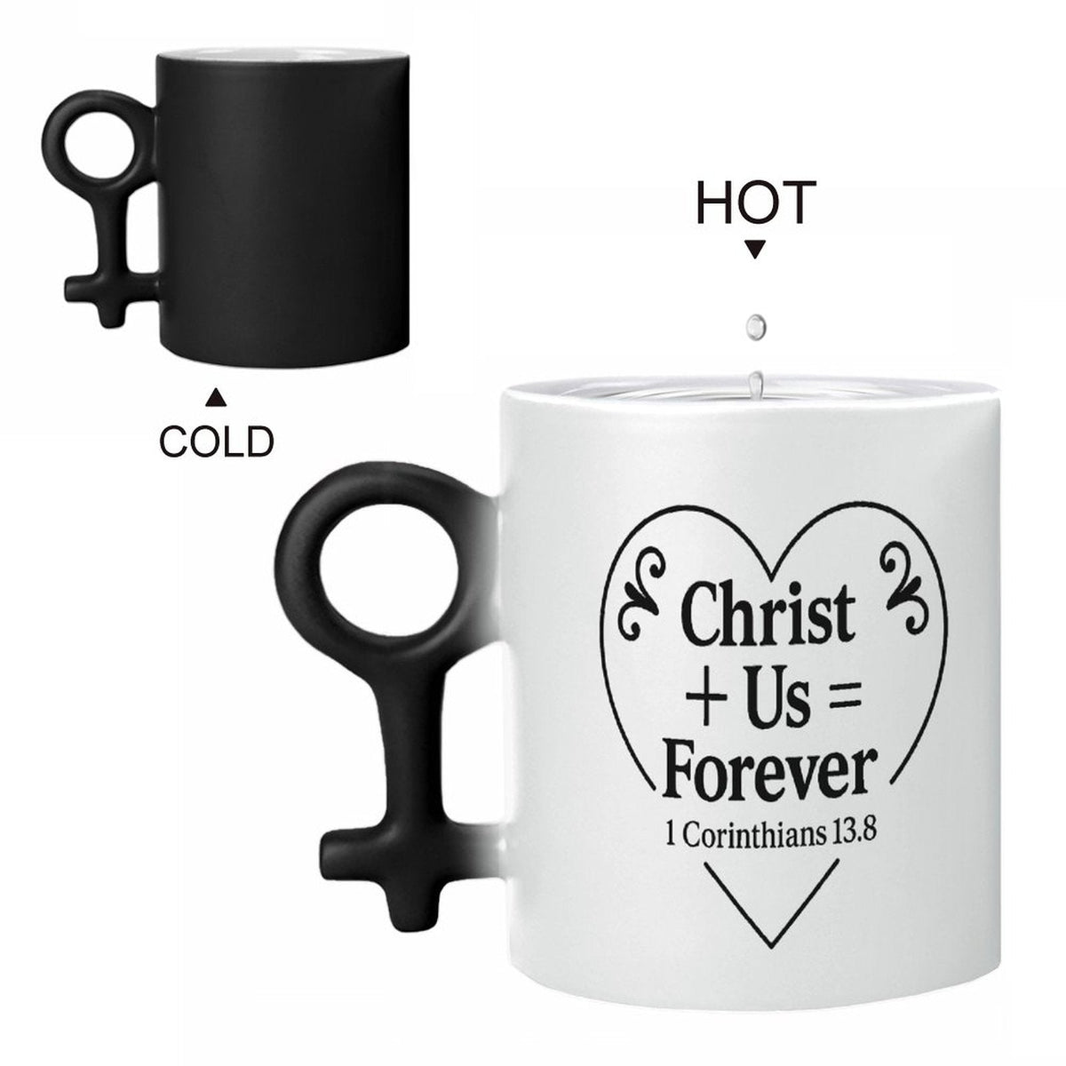Christian Couple Color-Changing Mugs – “Christ + Us = Forever” & “Christ + You = Strength” Gift Set - ClaimedbyGodDesigns