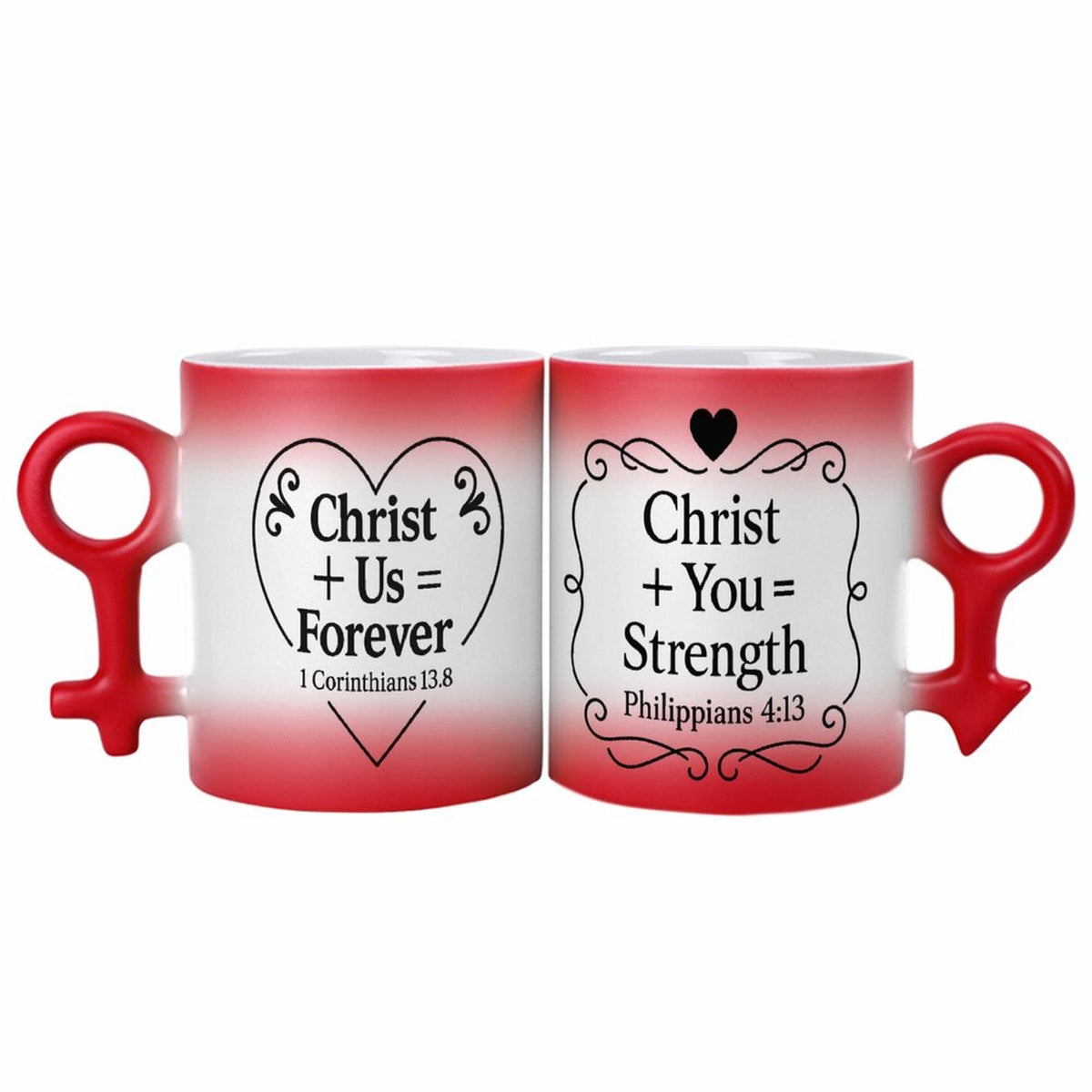 Christian Couple Color-Changing Mugs – “Christ + Us = Forever” & “Christ + You = Strength” Gift Set - ClaimedbyGodDesigns