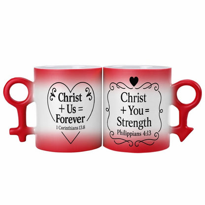 Christian Couple Color-Changing Mugs – “Christ + Us = Forever” & “Christ + You = Strength” Gift Set - ClaimedbyGodDesigns