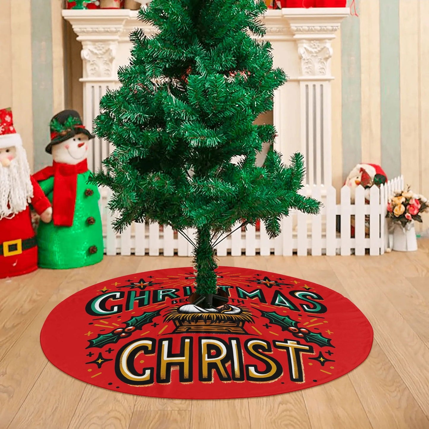 Christmas Begins With Christ Christian Christmas Tree Skirt - ClaimedbyGodDesigns
