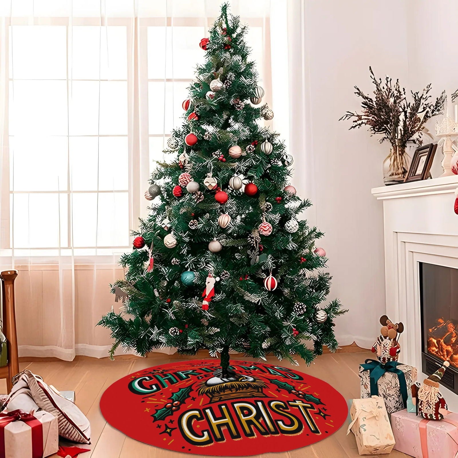 Christmas Begins With Christ Christian Christmas Tree Skirt - ClaimedbyGodDesigns