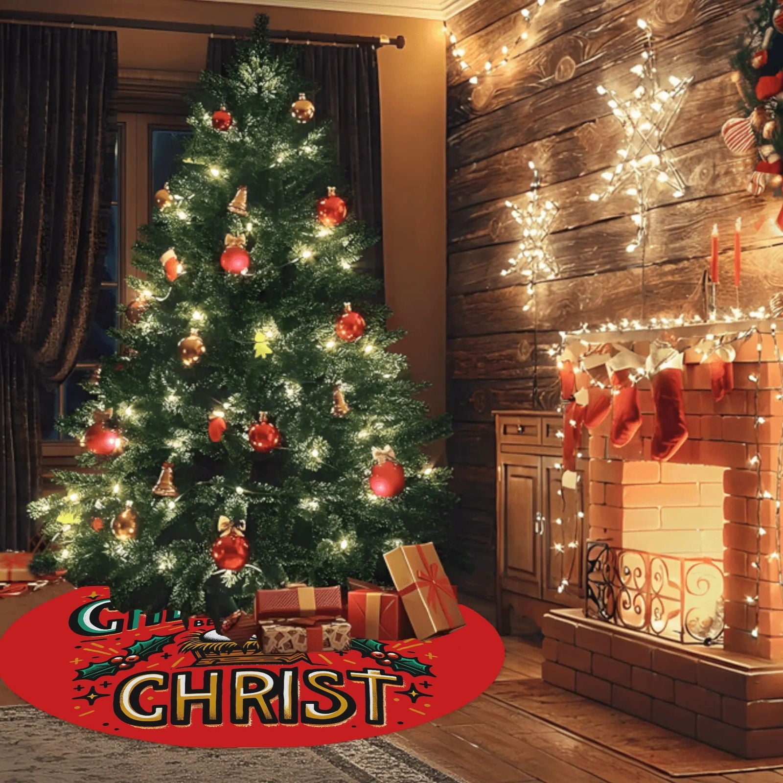 Christmas Begins With Christ Christian Christmas Tree Skirt - ClaimedbyGodDesigns